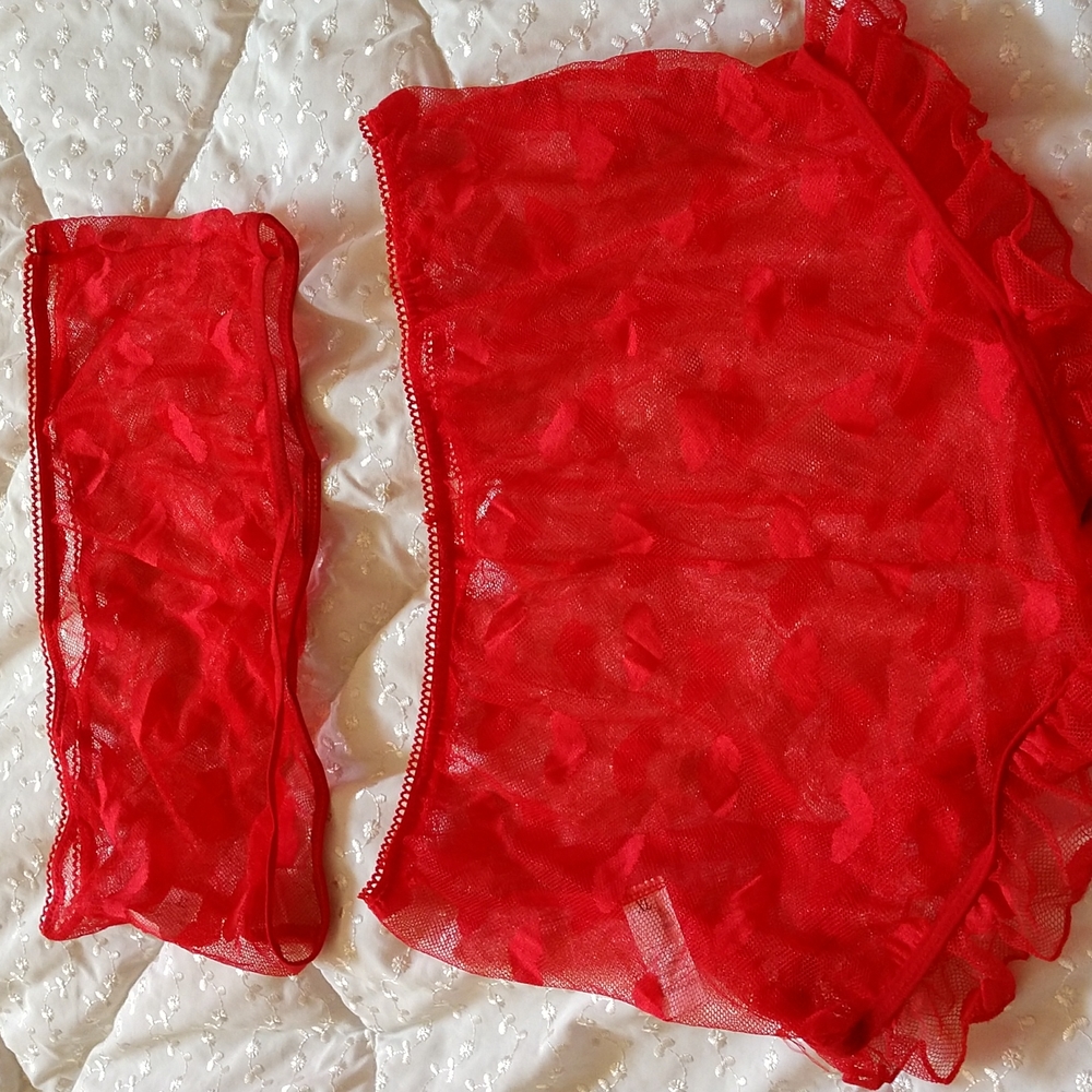 Frilly women's stretch mesh Red Boy Short & Bandeau Set